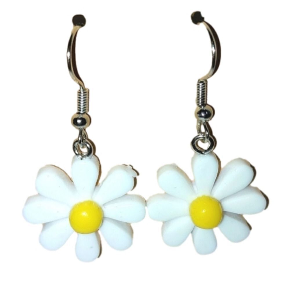 Floral Hand Crafted White Sunflower Dangle Earrings